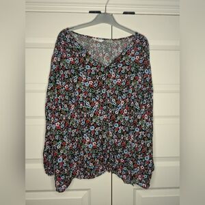 Levis Women 3X Floral Long sleeve Button-Up Blouse - Elastic Wrist V - Neck